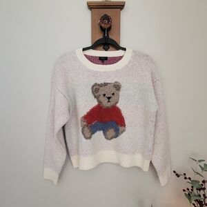 debut Teddy Bear Graphic Crewneck Sweater - Light Pink, Red & Blue